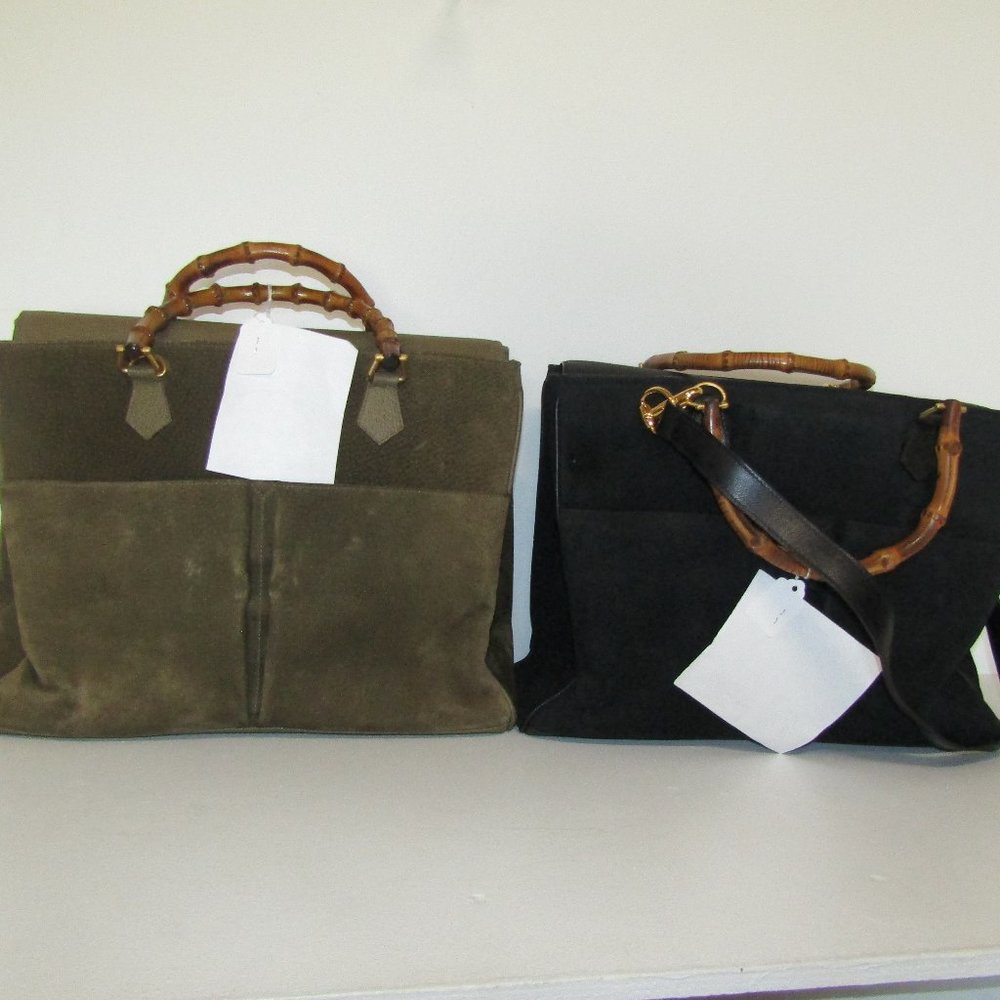 BLACK GUCCI SUEDE LEATHER DIANA BUSINESS CARRYALL